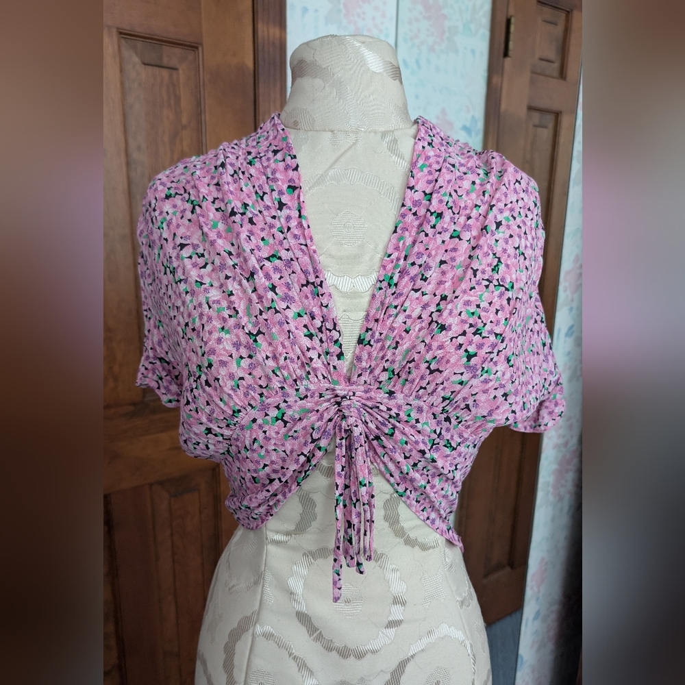 Zara Floral Pink Tie-Front Crop Top Size small